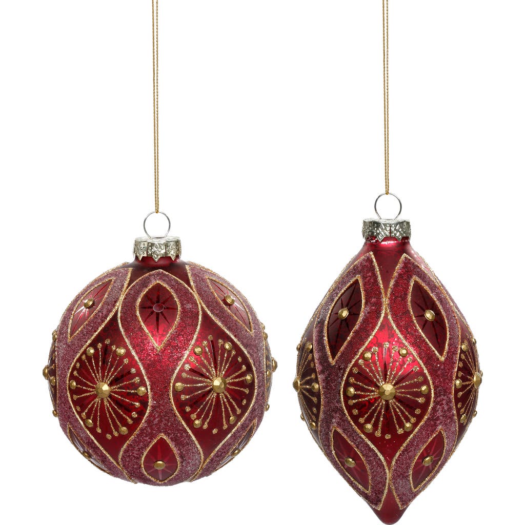 Mark Roberts Vintage Glitter Ornament, Set Of 6 In Red