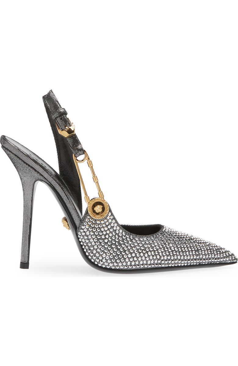 Versace Safety Pin Crystal Slingback Pump, Alternate, color,