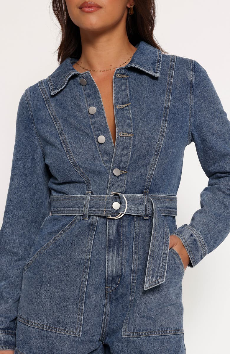Petal & Pup Brady Belted Denim Long Sleeve Romper, Alternate, color, Blue
