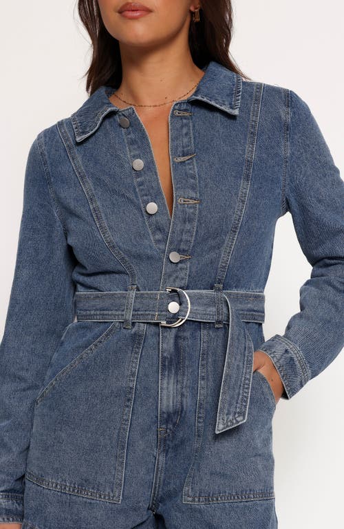 Petal And Pup Petal & Pup Brady Belted Denim Long Sleeve Romper In Blue