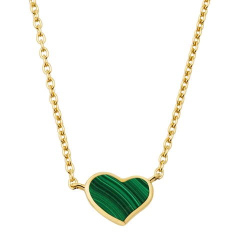 Single Heart 18" Necklace Set In Sterling Silver With 18K Gold Overlay