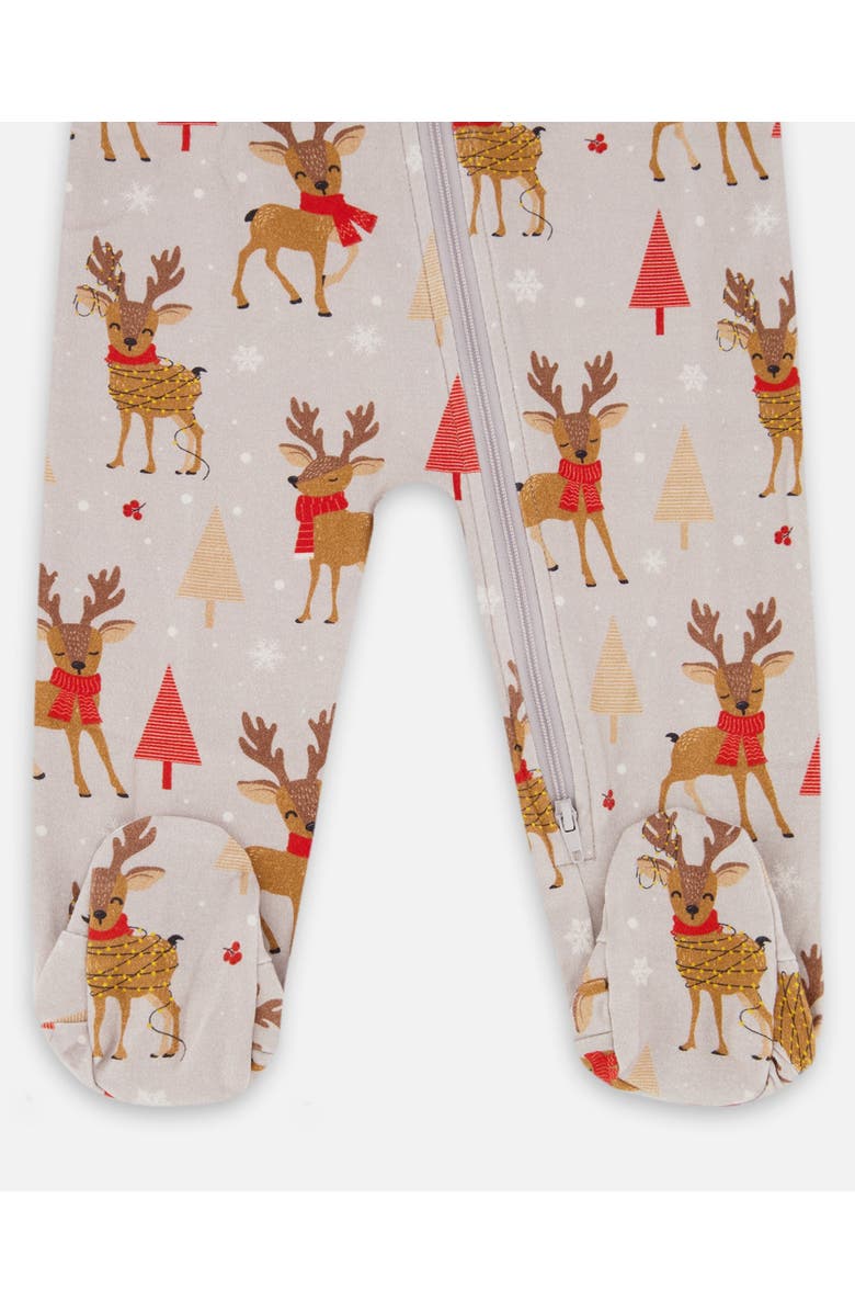 Deux par Deux One-Piece Organic Cotton Pajama Reindeer, Alternate, color, Beige