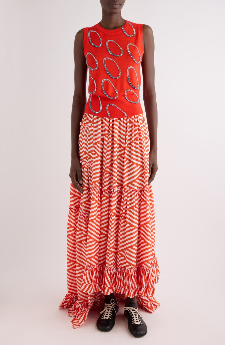 Dries Van Noten Taja Ellipses Crystal Embellished Sleeveless Merino Wool Sweater, Alternate, color, Light Red