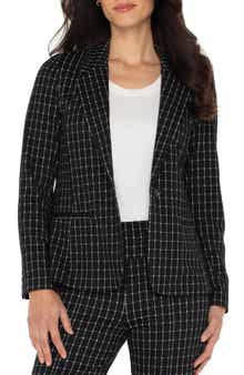 Liverpool Los Angeles Windowpane Check Fitted One-Button Blazer