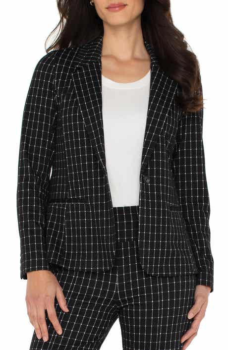 Liverpool Los Angeles Windowpane Check Fitted One-Button Blazer