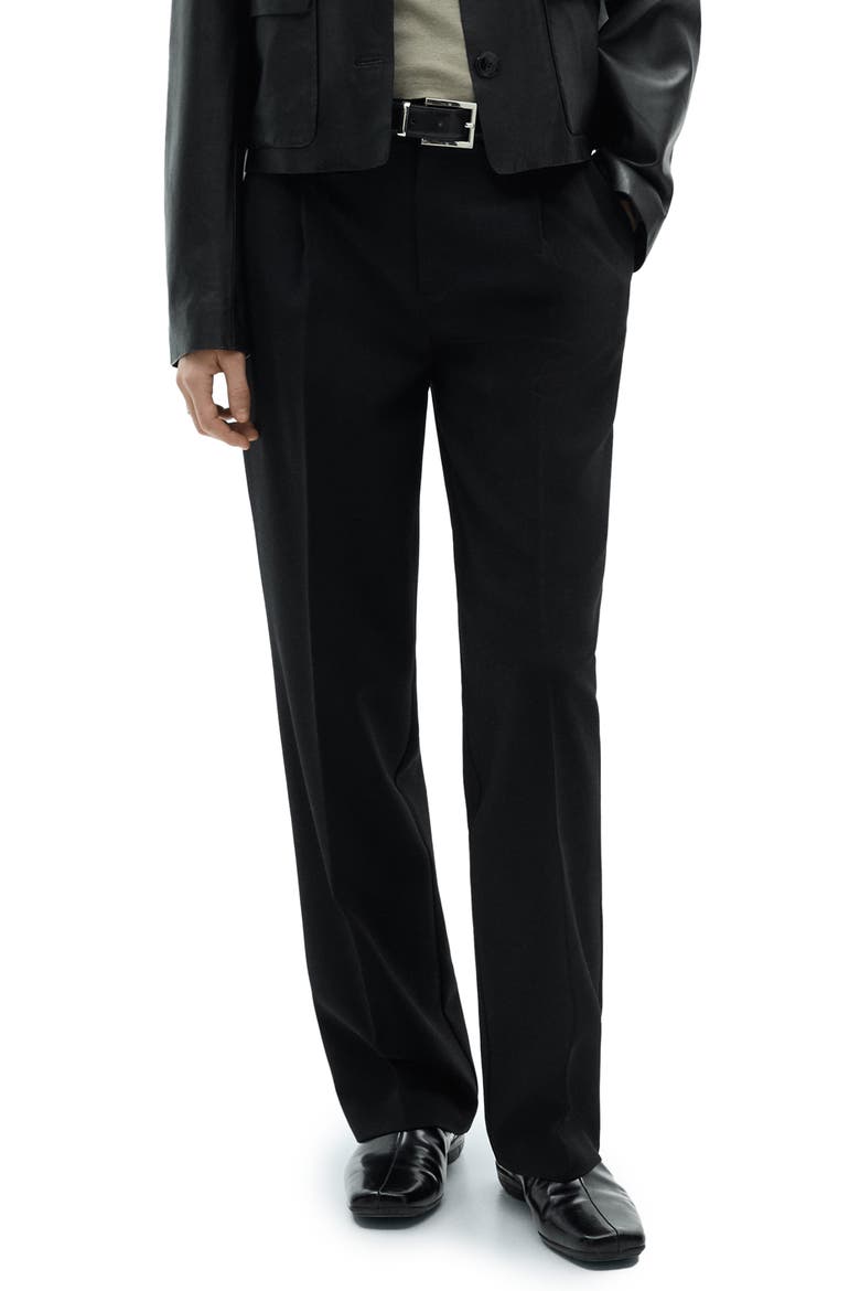 Pleated Straight Fit Pants, Main, color, BLACK