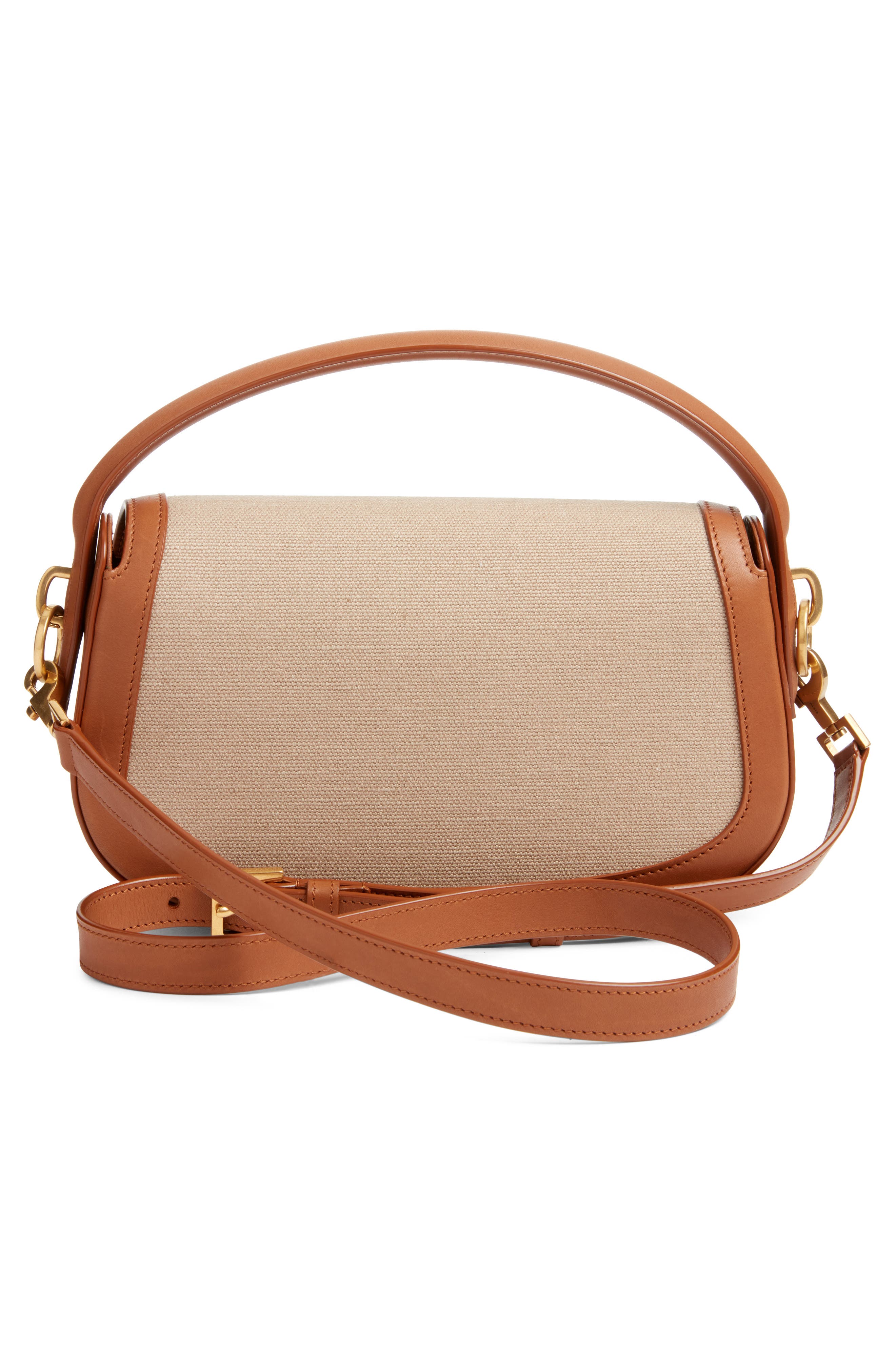 Saint Laurent Mini Voltaire Canvas Shoulder Bag, Alternate, color, Desert Dust/ Brick