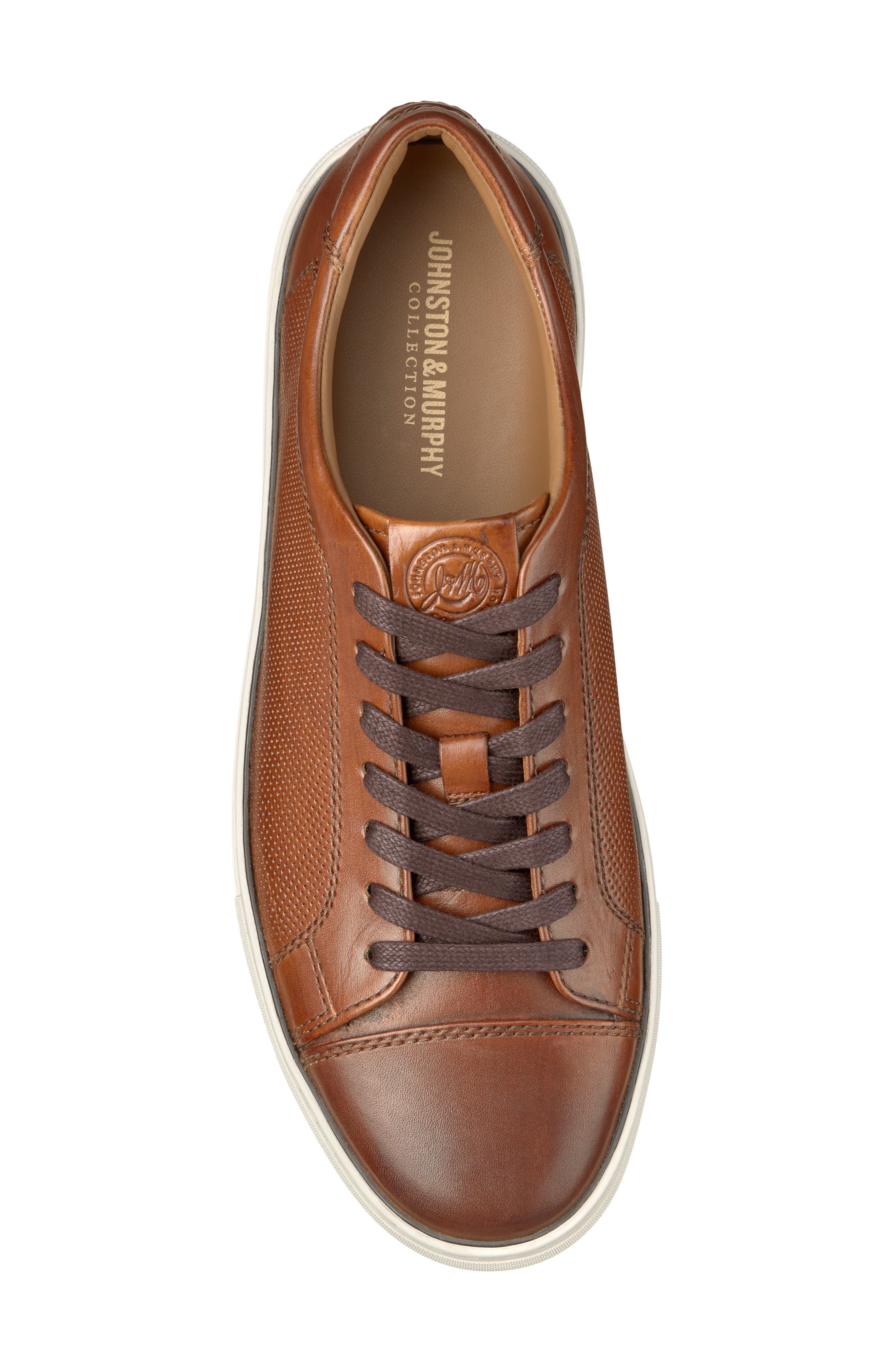 Luther Perforated Leather Sneaker, Alternate, color, COGNAC HAND-FINISHED FULL