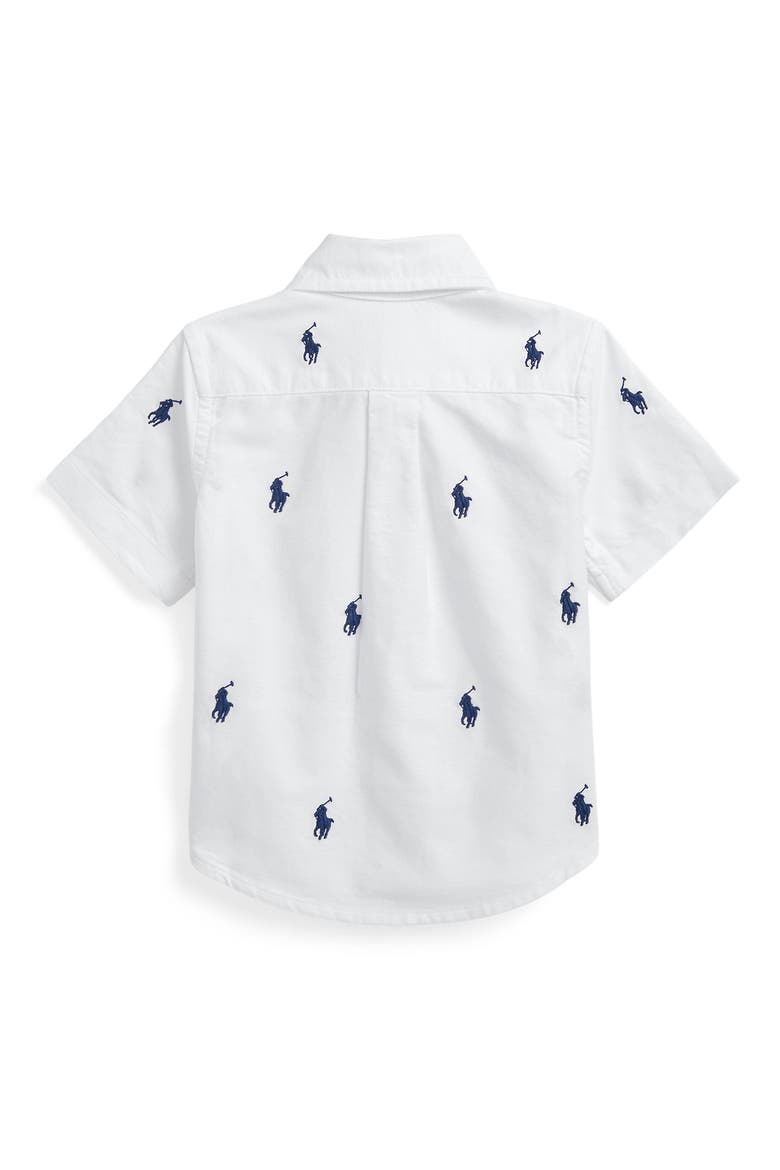 Embroidered Short Sleeve Cotton Button-Down Shirt, Alternate, color, WHITE