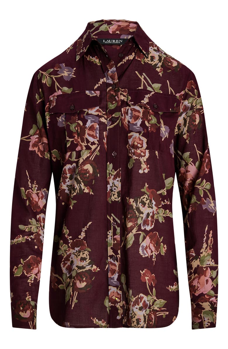 Lauren Ralph Lauren Classic Fit Floral Cotton Voile Button-Up Shirt, Alternate, color, Burgundy Multi