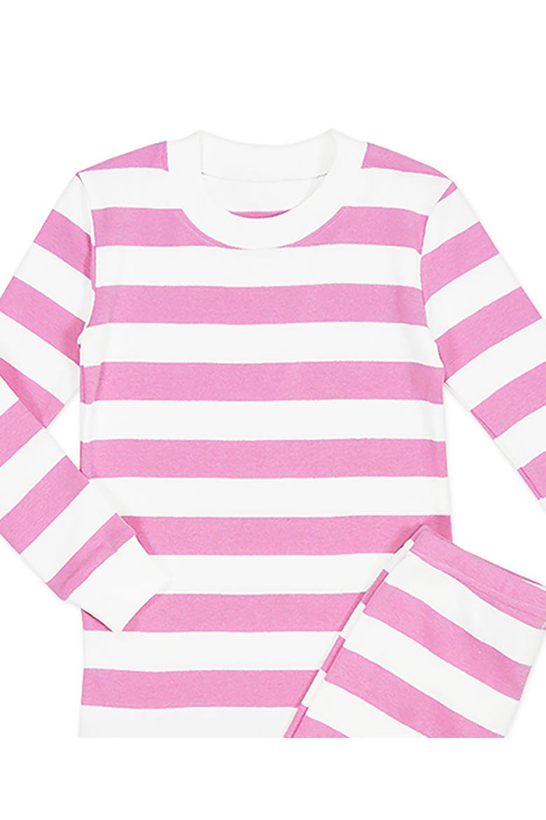 Organic Cotton Long John Pajama 2-Piece Set, Alternate, color, Pink White Wide Stripe