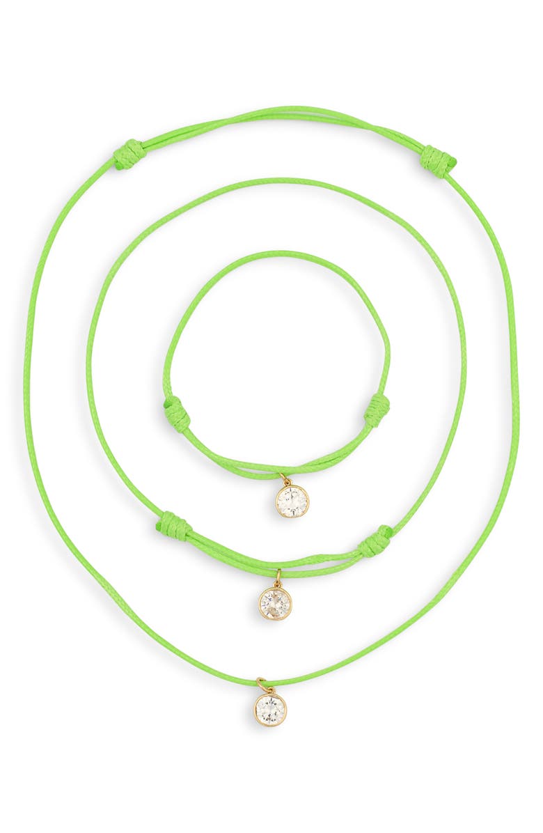 Leith Cubic Zirconia Cord Necklace, Bracelet & Anklet Set, Alternate, color, Neon Green- Clear- Gold