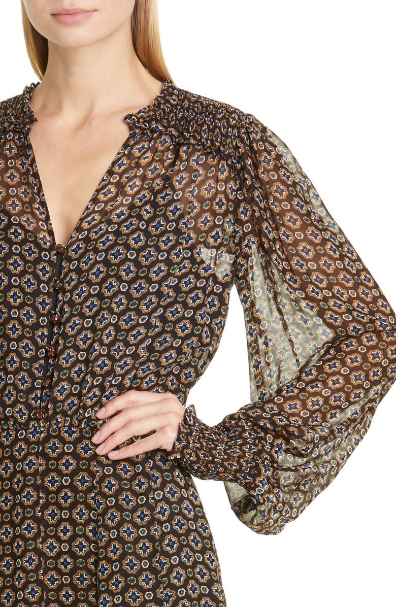 Veronica Beard Sacchi Smocked Long Sleeve Minidress, Alternate, color, 