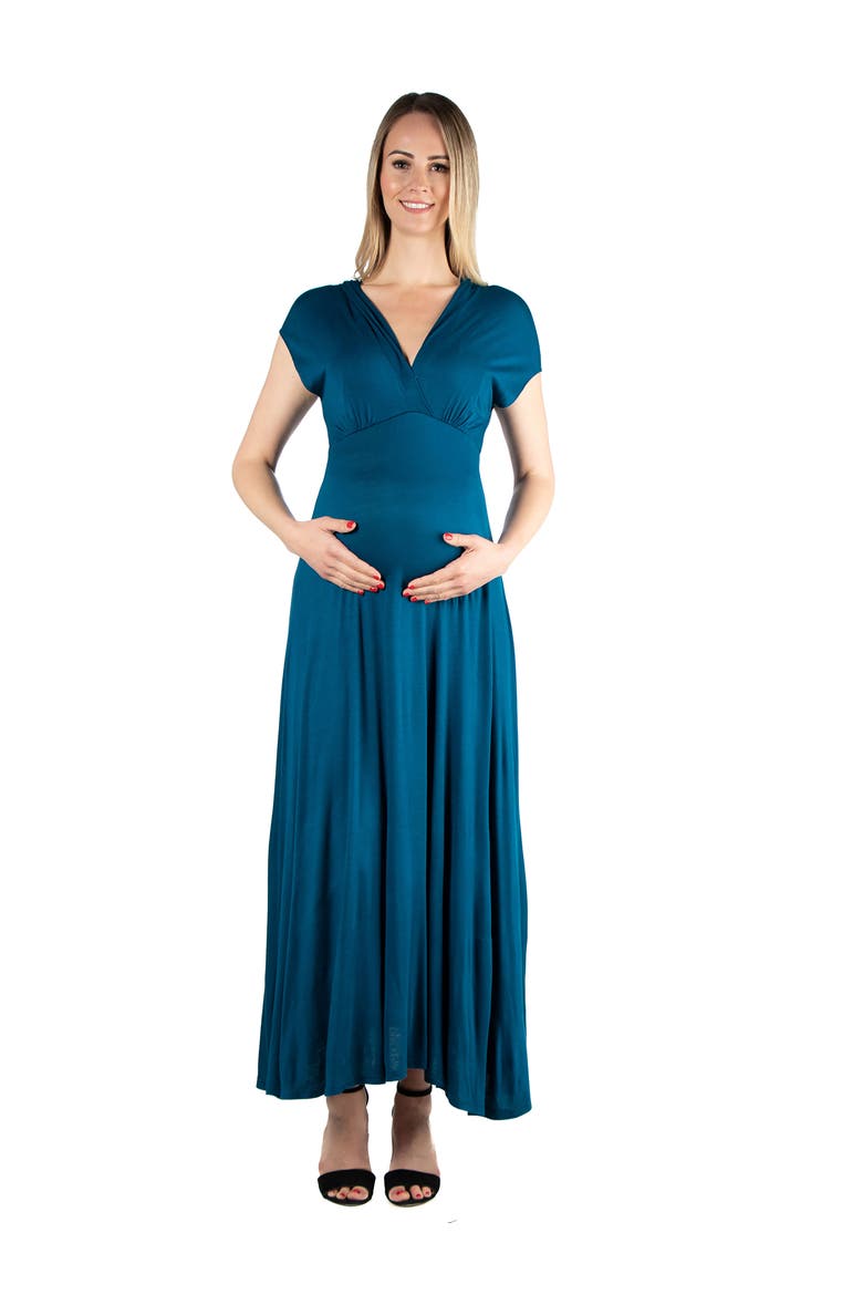 Maternity Cap Sleeve V-Neck Maxi Dress, Main, color, Teal