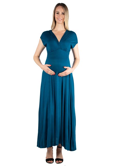 Maternity Cap Sleeve V-Neck Maxi Dress