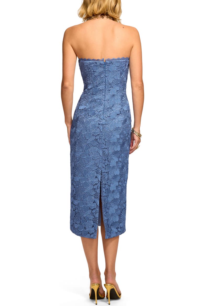 Tessa Metallic Floral Strapless Lace Sheath Cocktail Dress, Alternate, color, BLUE LACE