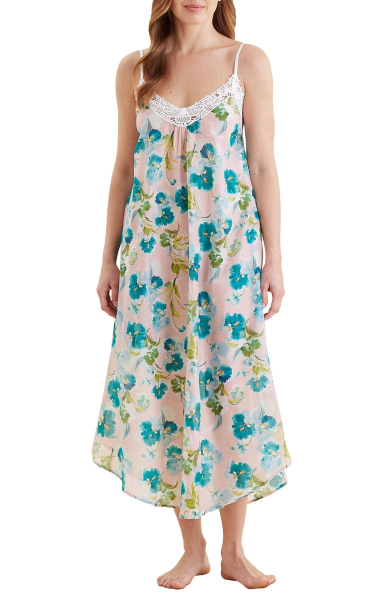 Papinelle Audrey Floral Lace Trim Nightgown, Main, color, Lace Pink