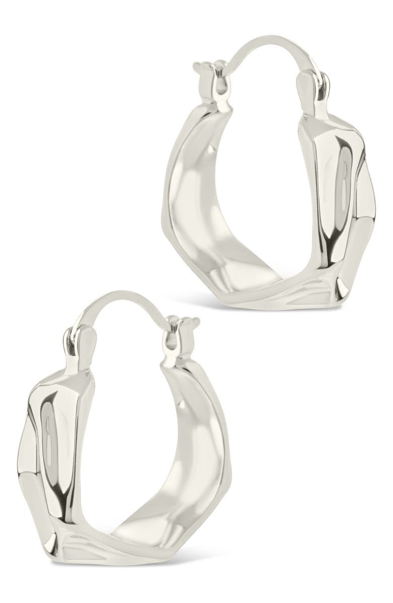 Sterling Forever Hampton Molten Micro Hoop Earrings, Alternate, color, Silver