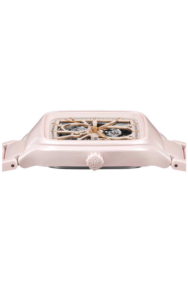True Square Automatic Open Heart Ceramic Bracelet Watch, 38mm, Alternate, color, PINK