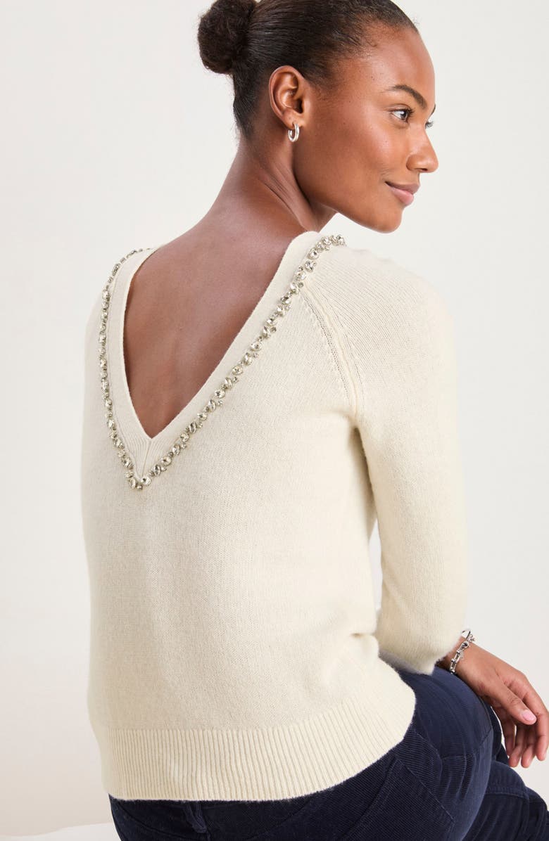 vineyard vines Rhinestone Embellished Wool Blend V-Neck Sweater, Alternate, color, Marshmallow