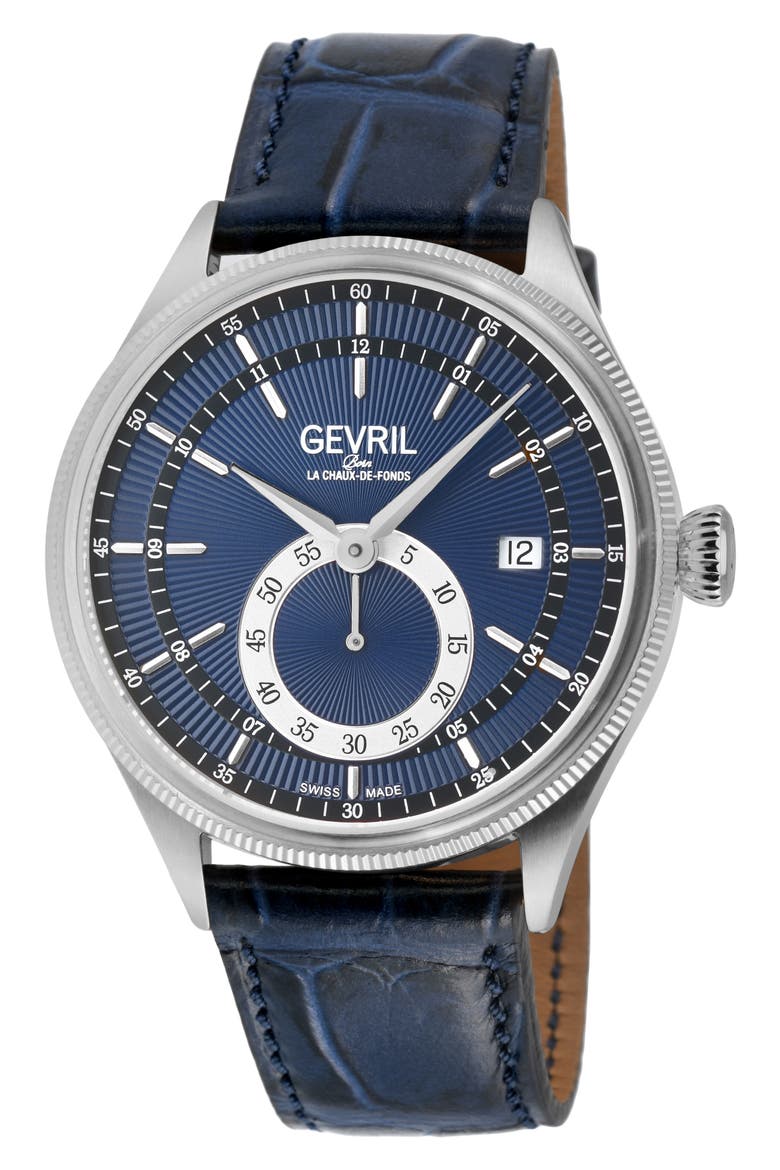 Empire Automatic Croc Embossed Leather Strap Watch, 40mm, Main, color, BLUE