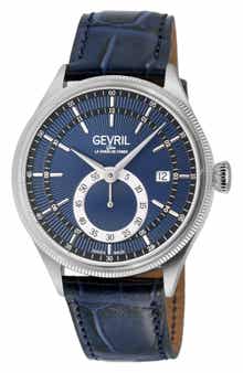 GEVRIL Empire Automatic Croc Embossed Leather Strap Watch, 40mm