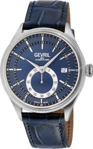 GEVRIL Empire Automatic Croc Embossed Leather Strap Watch, 40mm