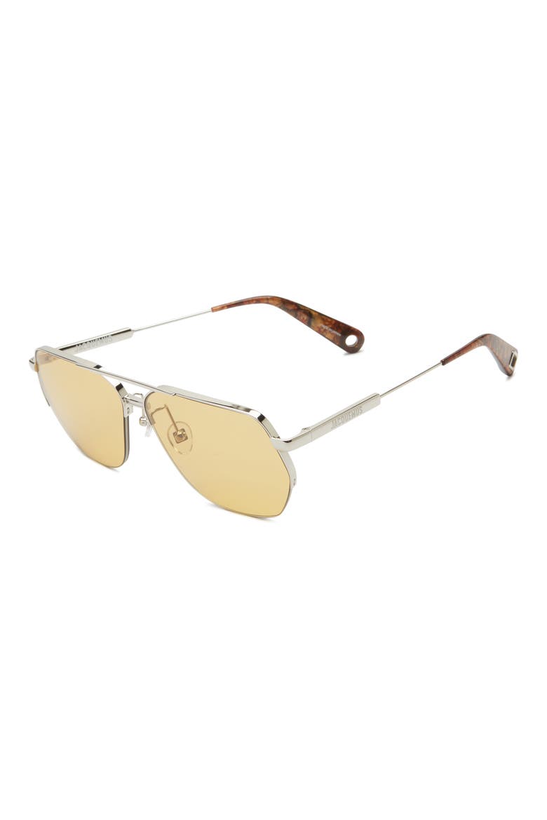 Les Lunettes Aviador Sunglasses, Alternate, color, SILVER/WOOD EFFECT/YELLOW