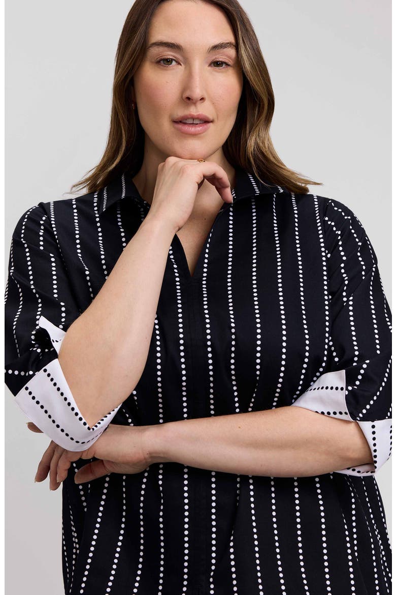 Agnes Dot Stripe Three-Quarter Sleeve Cotton Popover Top, Alternate, color, BLACK/ WHITE