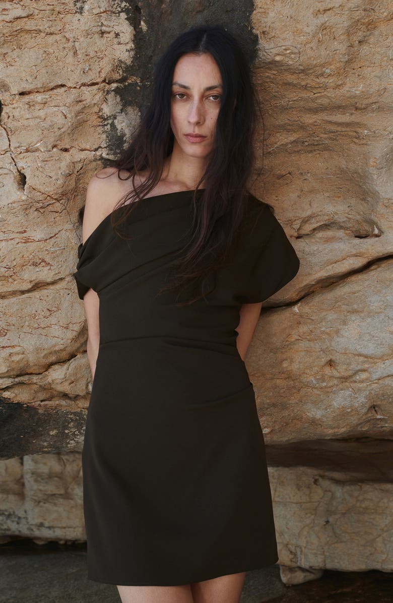 MANGO One-Shoulder Minidress, Alternate, color, Brown