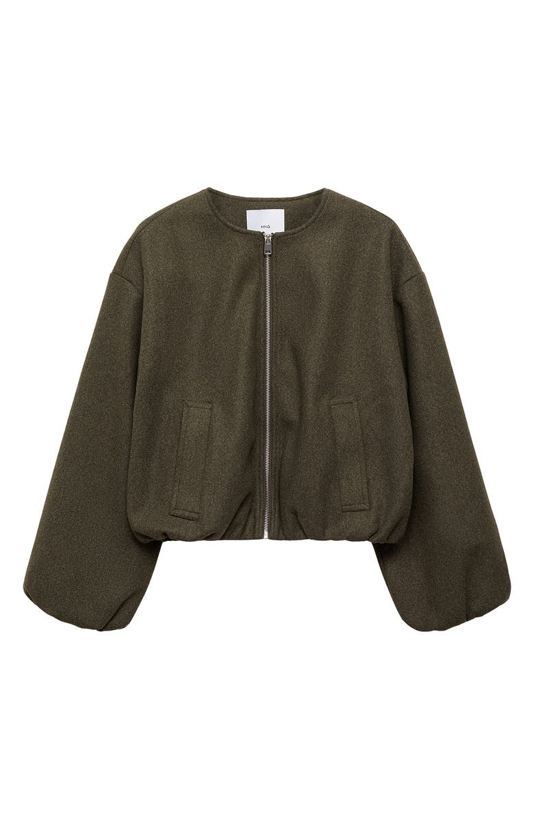 MANGO Gathered Waist Bomber Jacket, Alternate, color, Khaki Green