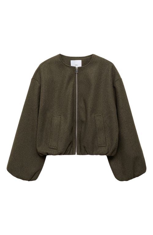 Mango Gathered Waist Bomber Jacket In Khaki Green
