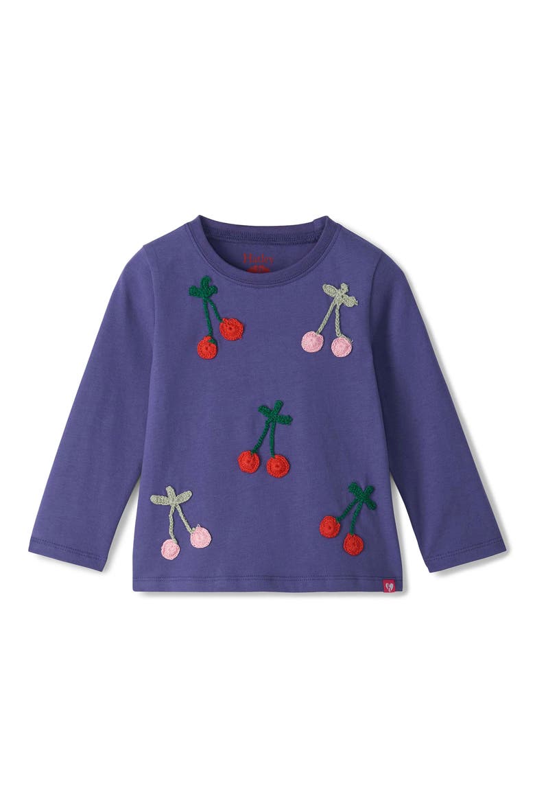 Kids' Skipper Blue Cherries Long Sleeve Cotton T-Shirt, Main, color, SKIPPER BLUE