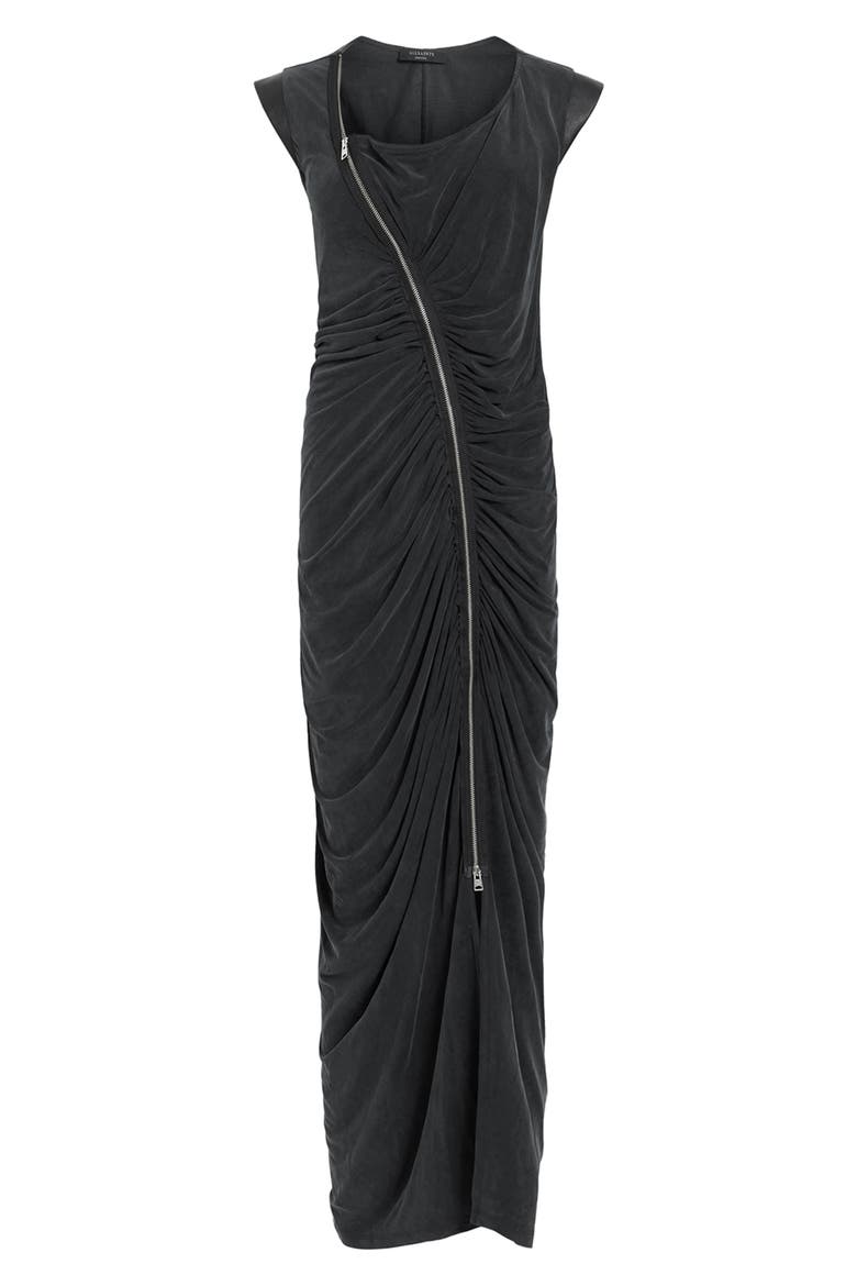 Umbra Asymmetric Ruched Dress, Alternate, color, BLACK