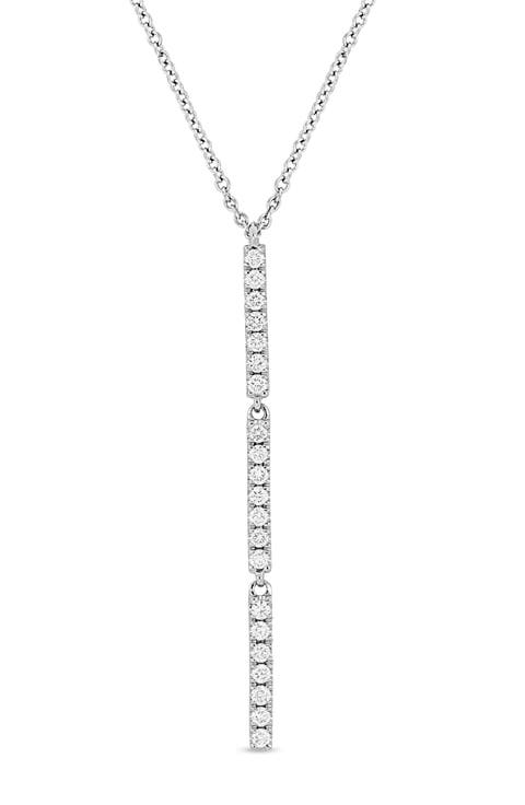 18K White Gold Diamond Linear Bar Pendant Necklace