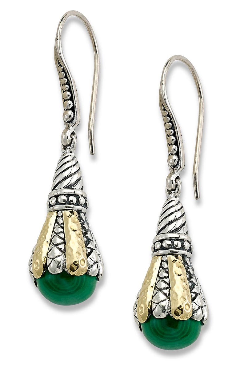 SAMUEL B. Sterling Silver & 18K Gold Drop Earrings, Main, color, Green