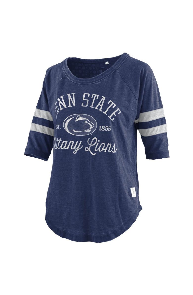 PRESSBOX Women's Pressbox Heathered Navy Penn State Nittany Lions Jade Vintage Washed 3/4-Sleeve Raglan Jersey T-Shirt, Alternate, color, 