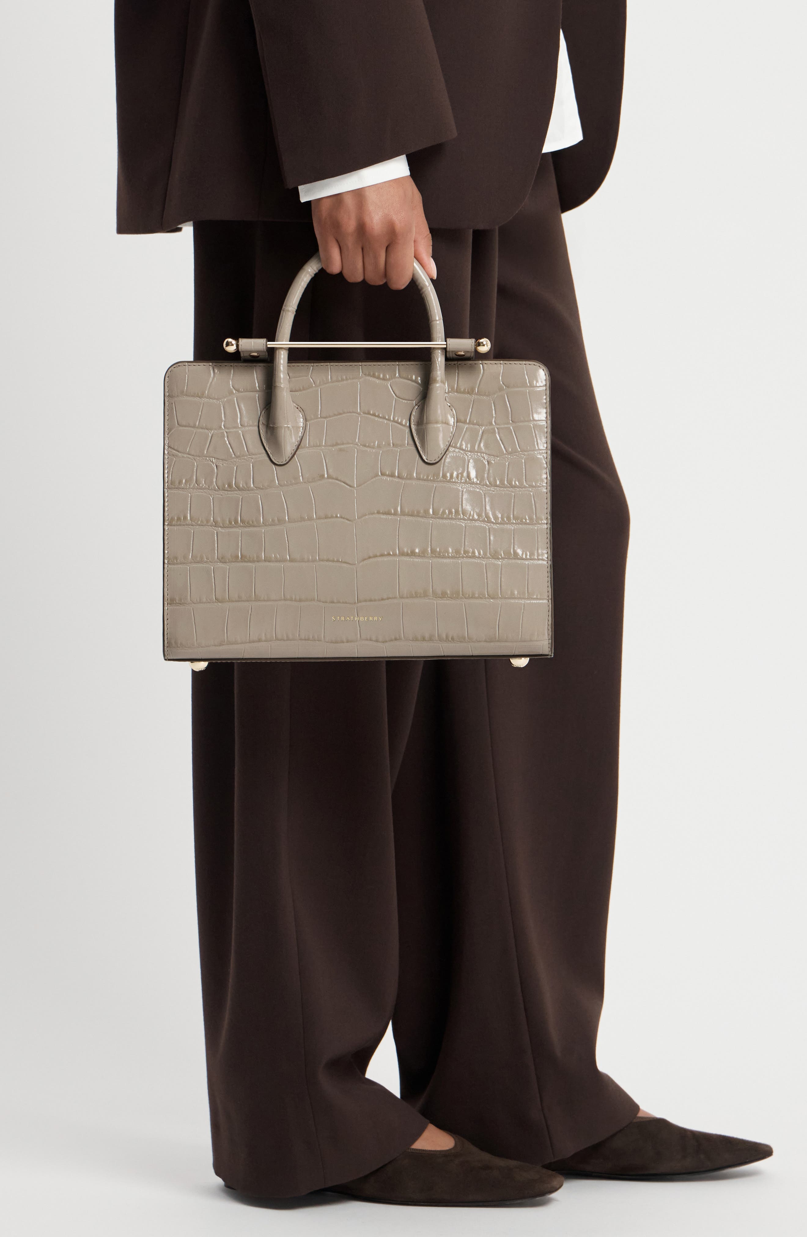 Midi Croc Embossed Tote, Alternate, color, LIGHT TAUPE