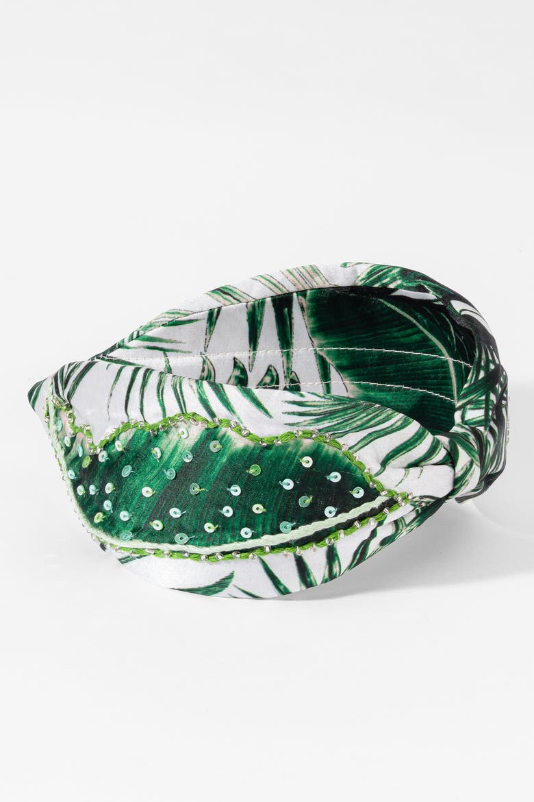 Palm Leaf Knotted Headband, Alternate, color, Green
