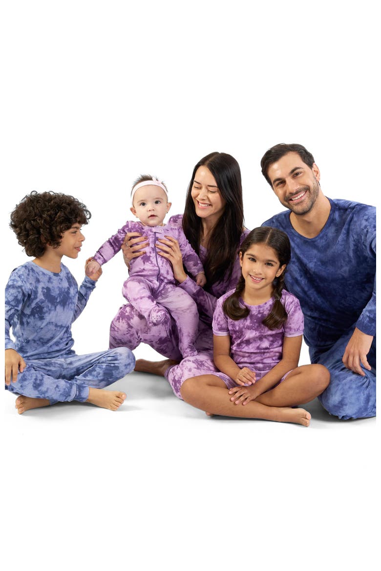 Kids Short Sleeve Cotton Tie Dye Matching Family Pajamas, Alternate, color, Tie Dye Purple Mix