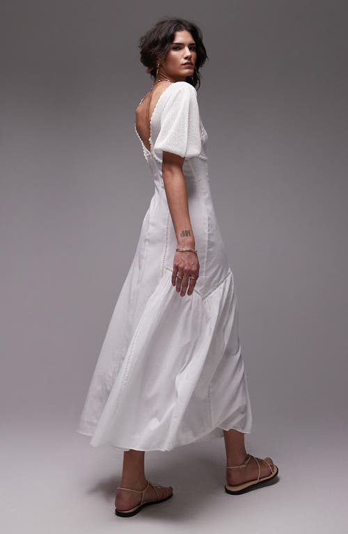 Topshop Puff Sleeve Mixed Media Maxi Sundress In White