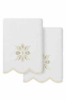Flower Crest Scalloped Set of 2 Hand Towels