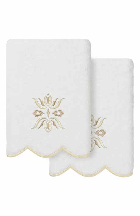Flower Crest Scalloped Set of 2 Hand Towels