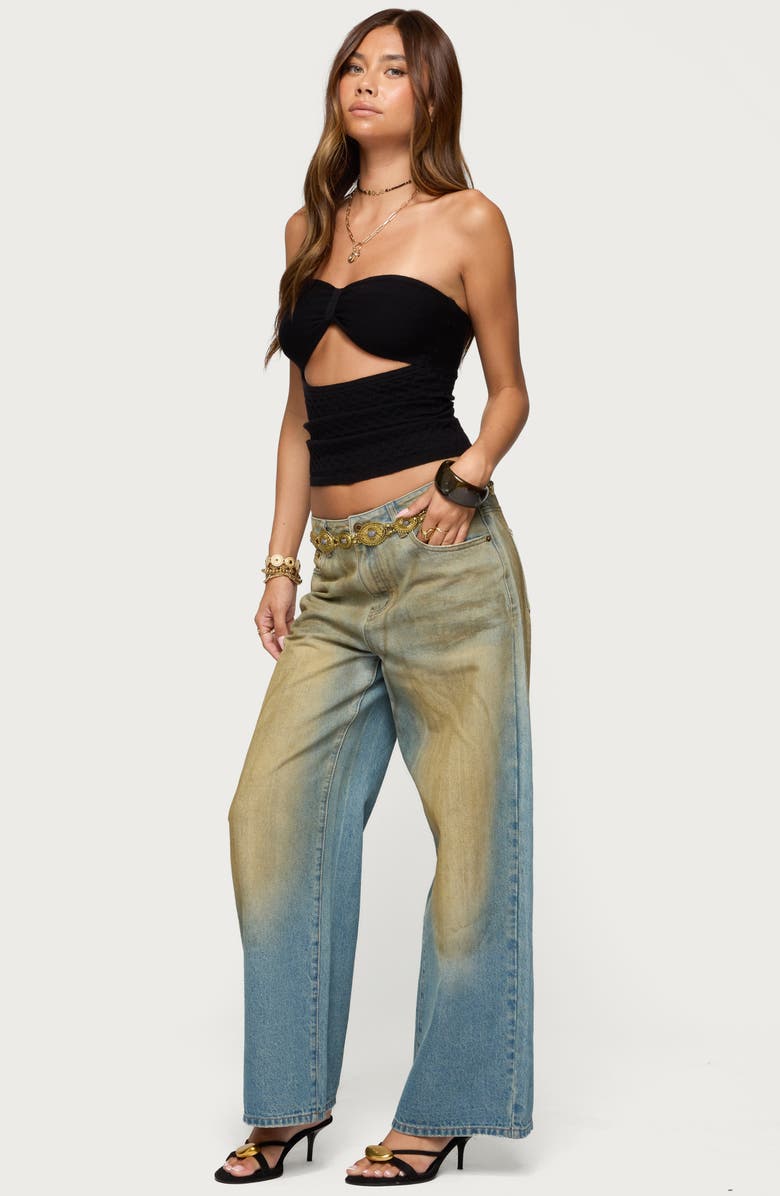 EDIKTED Cutout Strapless Knit Top, Alternate, color, Black