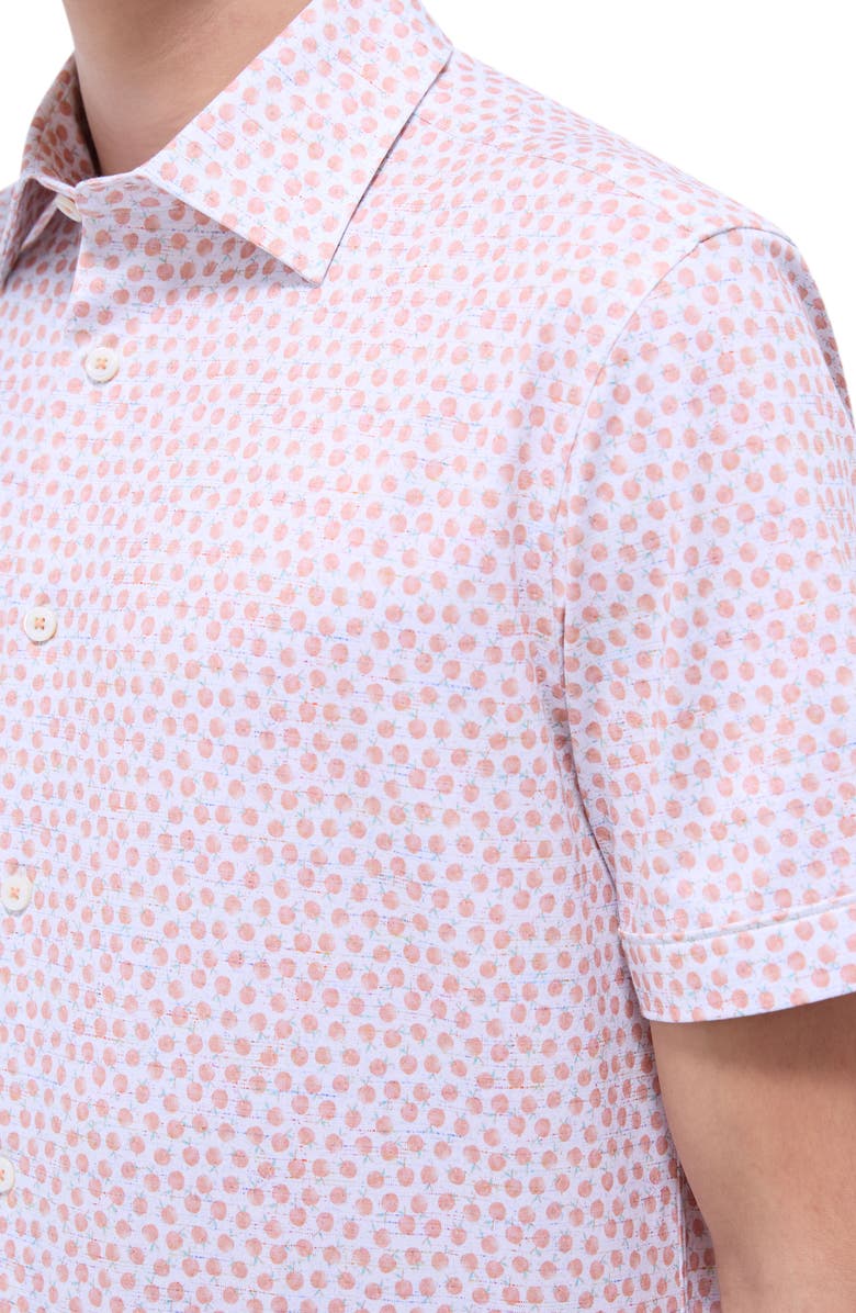 Bugatchi Miles OoohCotton<sup>®</sup> Peach Print Short Sleeve Button-Up Shirt, Alternate, color, Papaya
