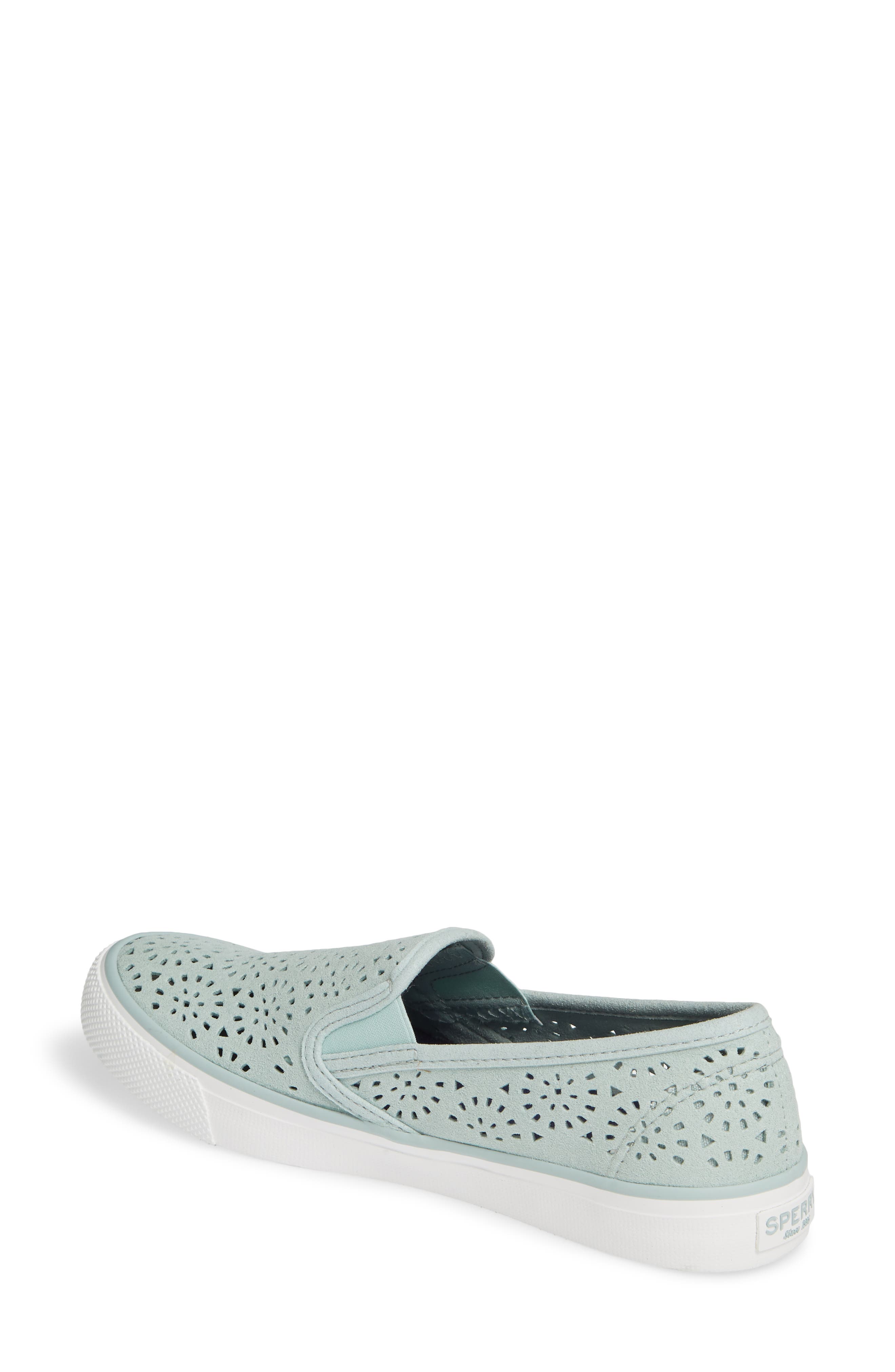 Seaside Nautical Perforated Slip-On Sneaker, Alternate, color, MINT NUBUCK LEATHER