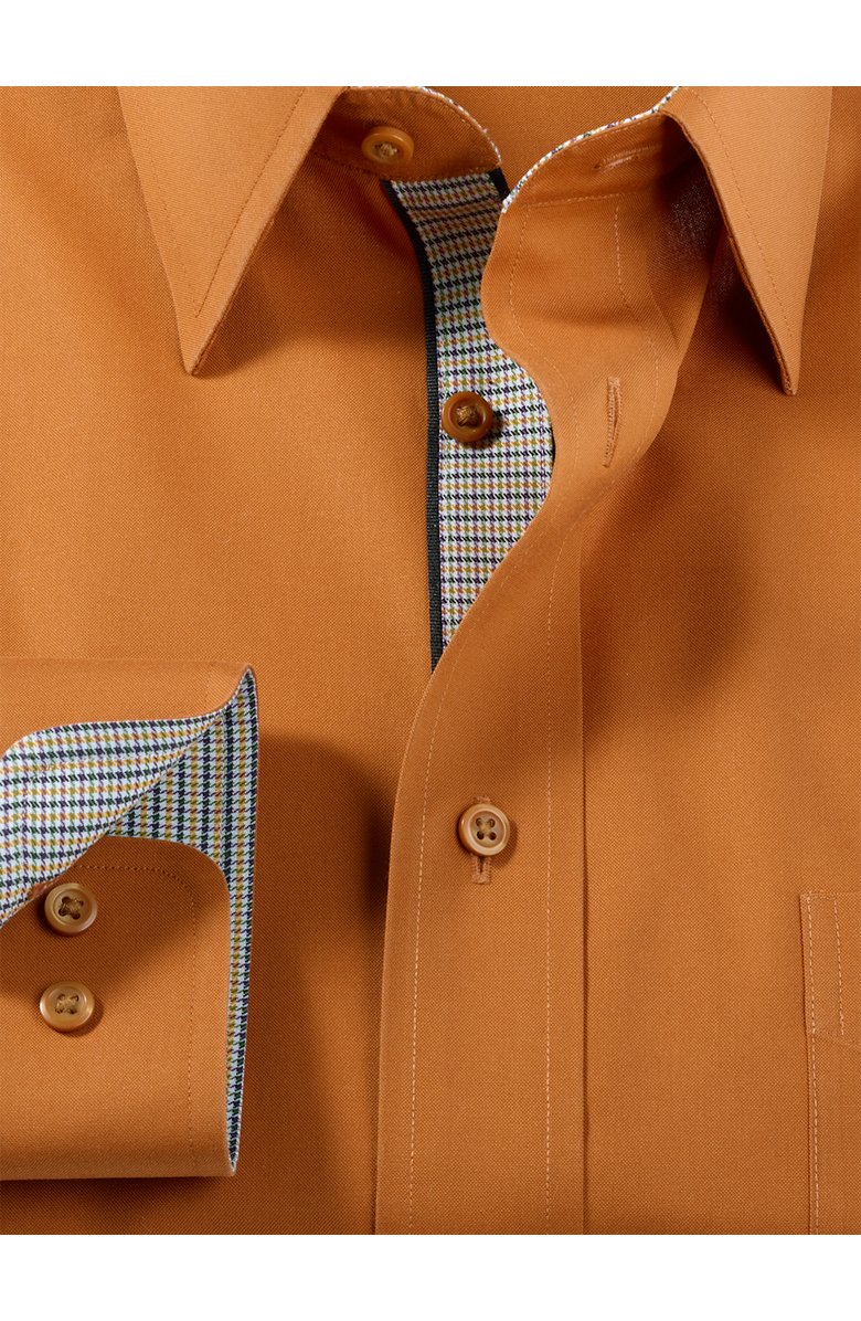 Paul Fredrick Slim Fit Comfort Stretch Non-iron Solid Dress Shirt With Contrast Trim, Alternate, color, Rust