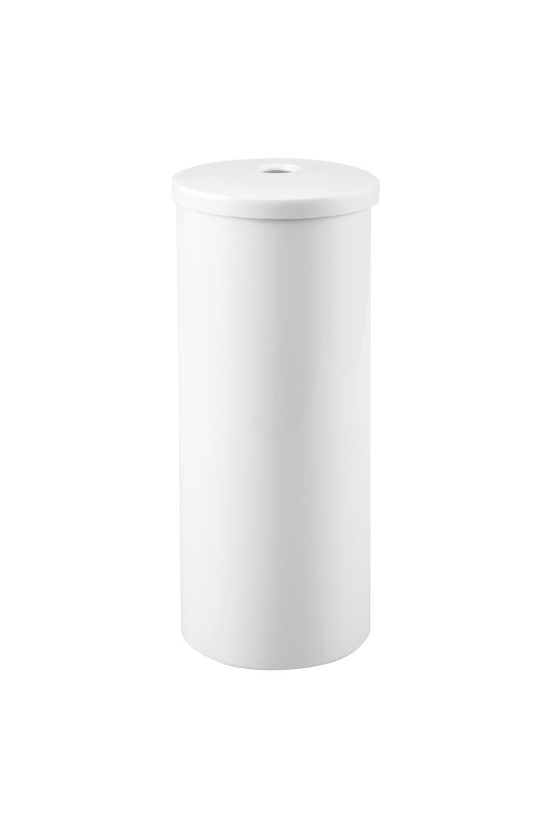 Freestanding Toilet Paper Canister with Lid for 3 Extra Rolls, White, Made in USA, Main, color, White