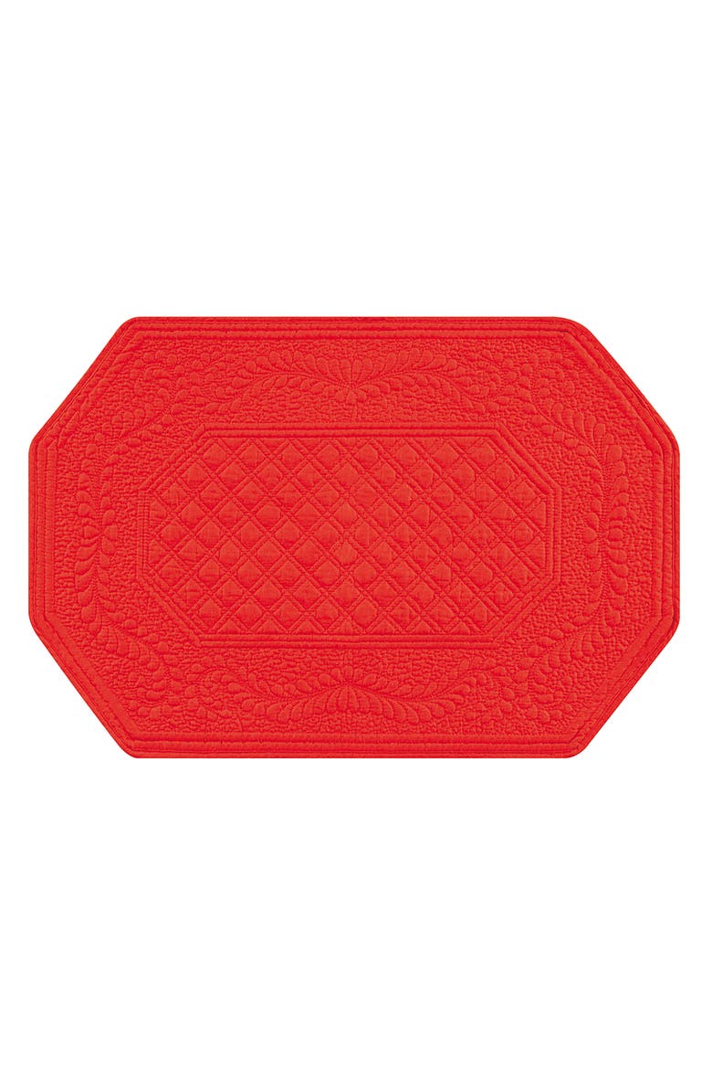 Solid Red Octagonal Vintage Design 100% Cotton Set of 4 Placemats, Main, color, Red