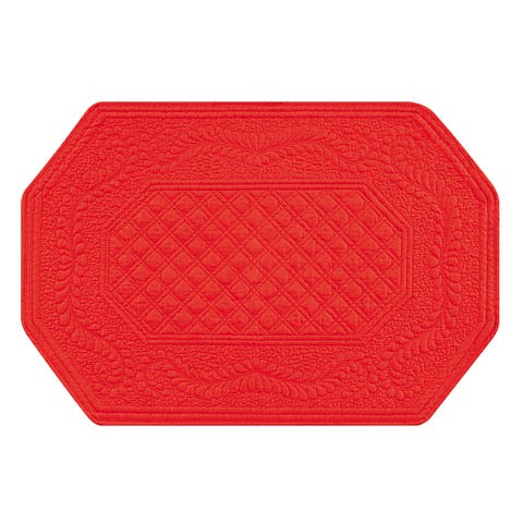 Solid Red Octagonal Vintage Design 100% Cotton Set of 4 Placemats